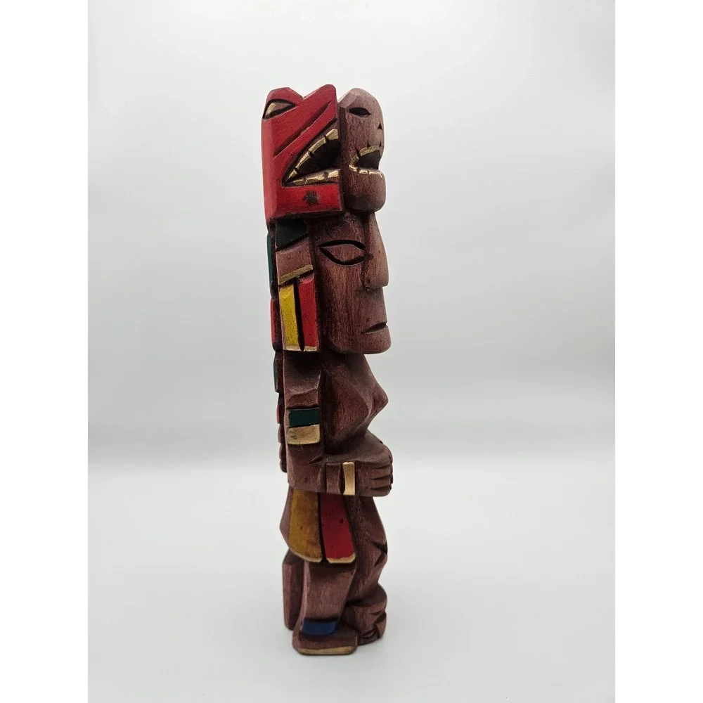 Vintage Handcarved Lightweight Wooden Folk Art Aztec/Mayan Style Totem 9